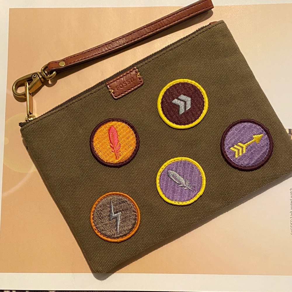 Fossil Olive Small Canteen Wristlet with Colorful Patches